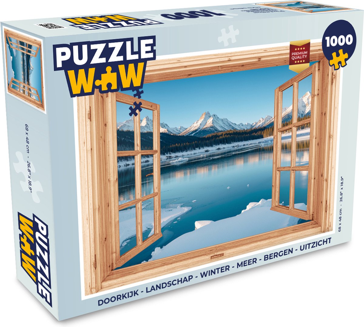 Puzzel Doorkijk - Landschap - Winter - Meer - Bergen - Uitzicht - Legpuzzel - Puzzel 1000 stukjes volwassenen
