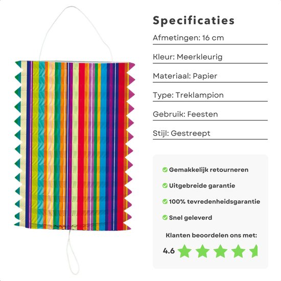 Treklampion Papier 16 cm - Sint Maarten Lampion - 11 november - Kleurrijke Strepen - Inclusief EBOOK — afbeelding 2
