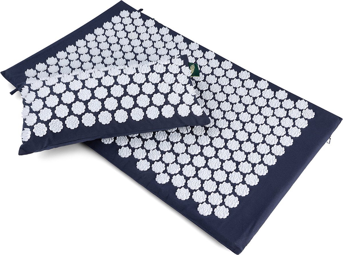 Goedkoopste MindBaas - Spijkermat - Spijkerkussen Deluxe Set - Donkerblauw - 74 x 44 cm - Acupressuur Mat - Shakti Mat - Massage Mat
