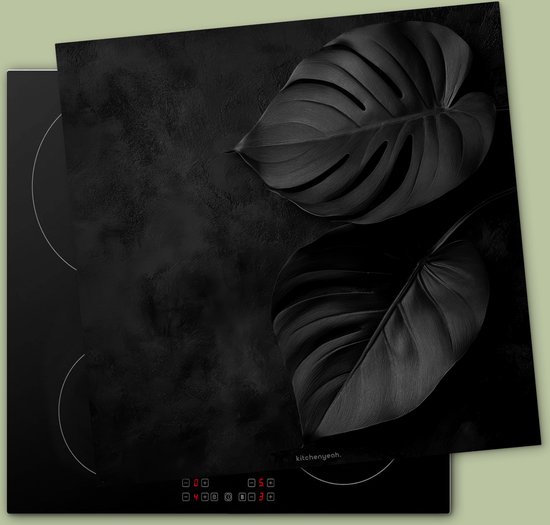 KitchenYeah® Inductie beschermer 58x59 cm - Zwart - Blad - Monstera - Afdekplaat voor kookplaat - Bescherming inductieplaat mat - Beschermplaat - Beschermmat inductiekookplaat - Keuken accessoires