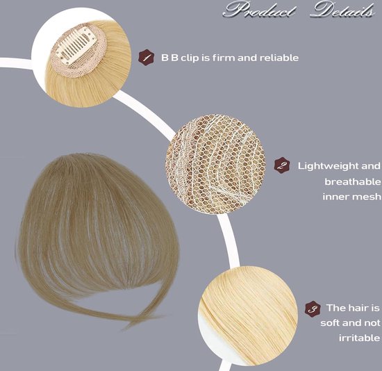 Haarteile Pony Haarstukje Clip In Extensies Goud 100% Mensenhaar - 14 Cm . — afbeelding 3
