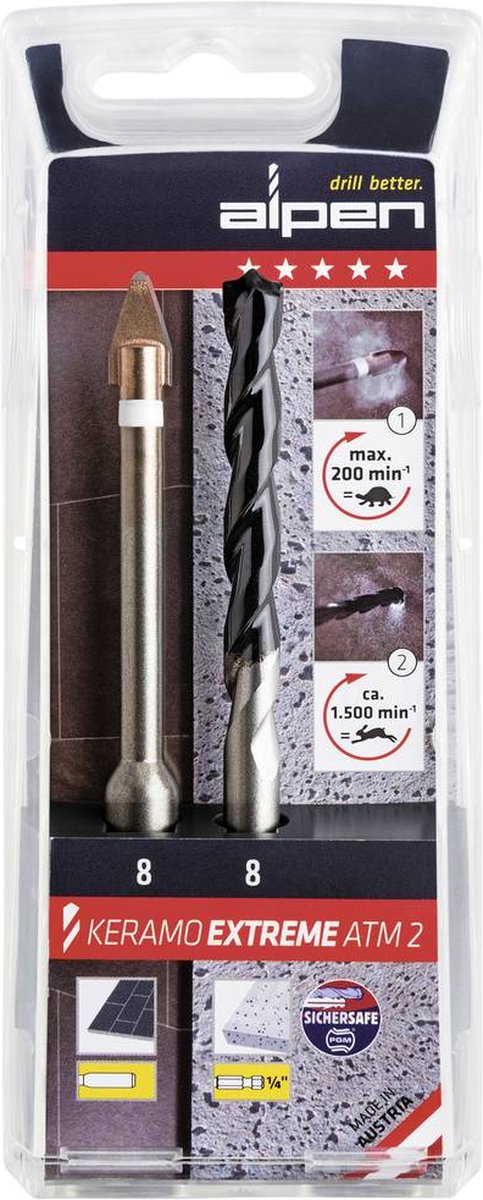 Alpen Keramo extreme ATM2 300102100 Glas- en keramiekborenset 2-delig 10 mm 1/4 (6.3 mm), Cilinderschacht 1 set(s)