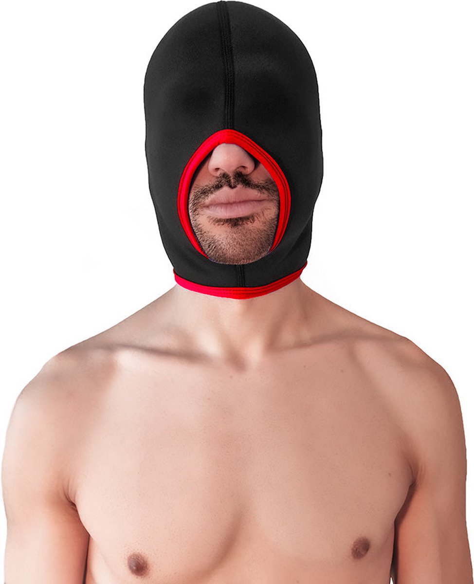 Goedkoopste Brutus - Neoprene Blind Face Fucker Hood - Zonder Oogopeningen - Zwart/Rood