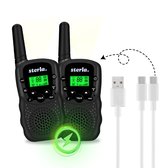 Set talkie-walkie pour Enfants - Rechargeable USB-C - Portée jusqu'à 5 km - Lampe de poche - Résistant aux chutes - Compact et léger - Zwart