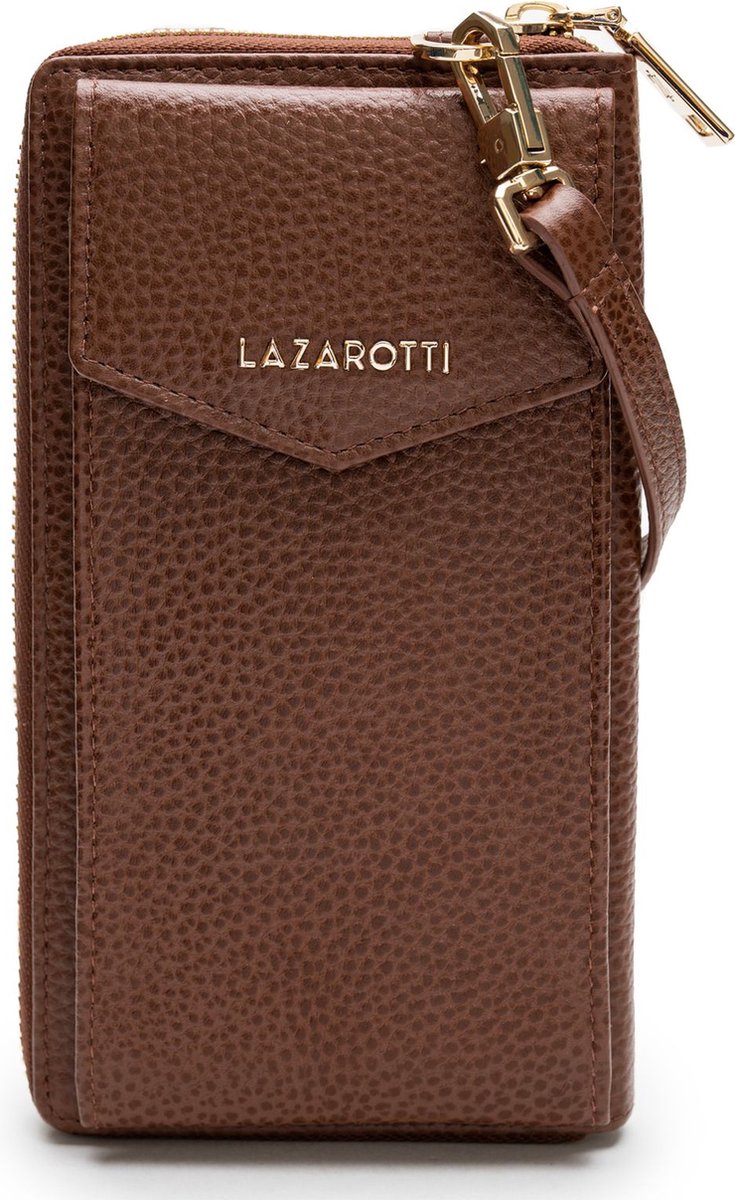 Lazarotti Leren Portemonnee Schoudertas Bologna Leather Zip Around Wallet With Phone Pocket Brown 2 Bruine