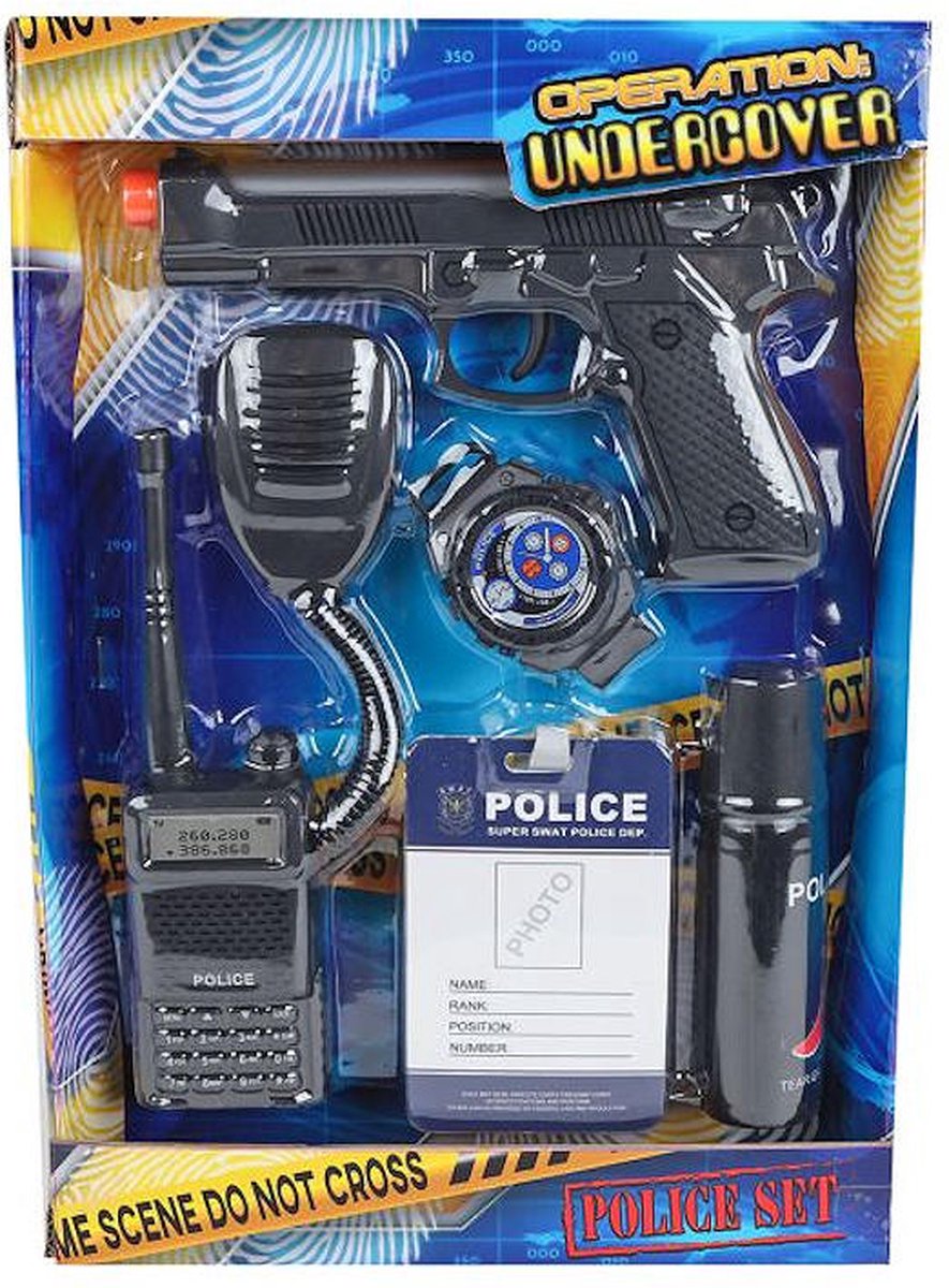 Politie speelset speelgoed met pistool 17cm - 5-delig - rollenspel.