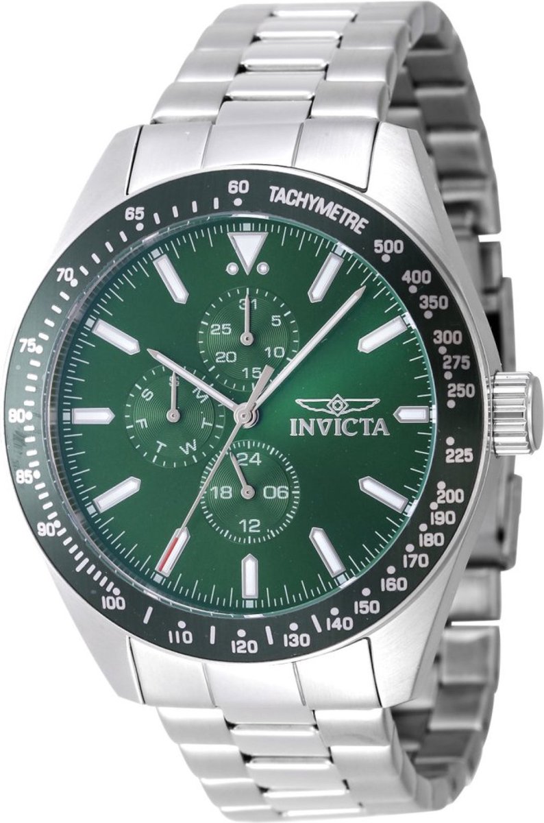 Invicta Aviator 47594 Heren Horloge - Waterdicht - Analoog - Quartz Uurwerk - Roestvrij Staal met groene Wijzerplaat - 45mm