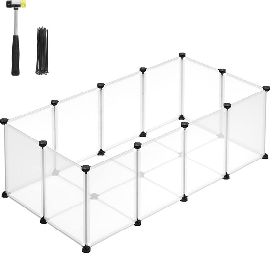 Buitenverblijf bodempanelen box caviaverblijf kunststof hamsters konijnen egels 125 x 63 x 42 cm wit LPC001W01