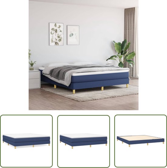 The Living Store Sommier tapissier Blue 203x180x25 cm - Tissu Durable - pieds robustes - lattes en contreplaqué - (Cadre de lit uniquement)