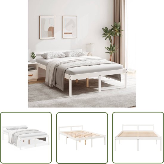 The Living Store Cadre de lit en bois de pin massif blanc 120x200 cm - Cadre de lit - Encadrements de lit - Lit - Sommier - Lit bébé - Cadre de lit - Cadre de lit en bois Massief - Meubles de couchage - Lit double - Lits - Sommiers