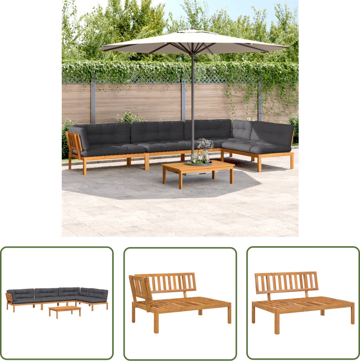 Modulaire houten palletbank van massief acaciahout met lounge bank en buitenmeubilair voor balkon - 100 x 60 cm.