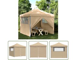 vidaXL Partytent inklapbaar pop-up met 4 zijwanden beige - Partytent - Feesttent - Pop-up Tent - Outdoor Tent - Veranda