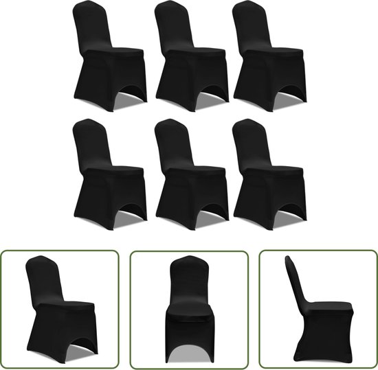 Foto: Vidaxl stretch stoelhoezen stoelhoes zwart stoelhoes stretch zwart 6 stuks stoelbeschermer dining chairs covers tafelstoelen bekleden