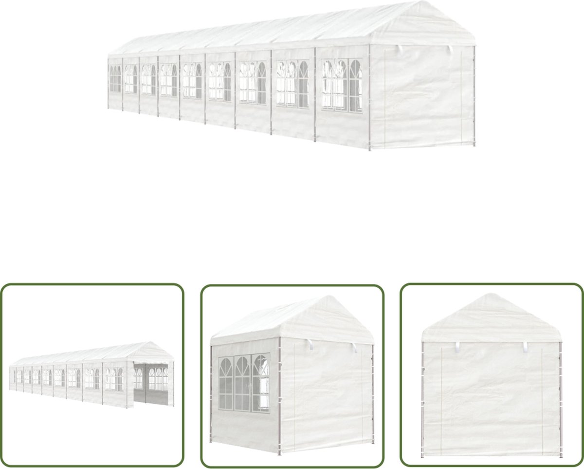 The Living Store white polyethylene pergola with roof, dimensions 20.07x2.28x2.69m - Ideal for garden parties, outdoor events, and sun protection.