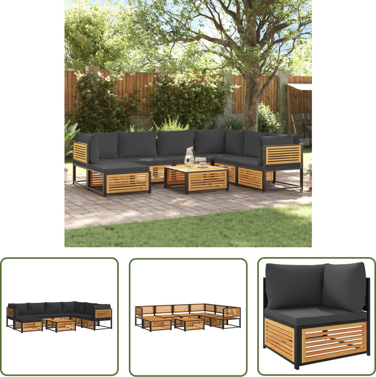 The Living Store 8-delige Loungeset met kussens massief acaciahout - Loungeset - Acacia Hout - Buitendecoratie - Lounge Set - Tuinstoel