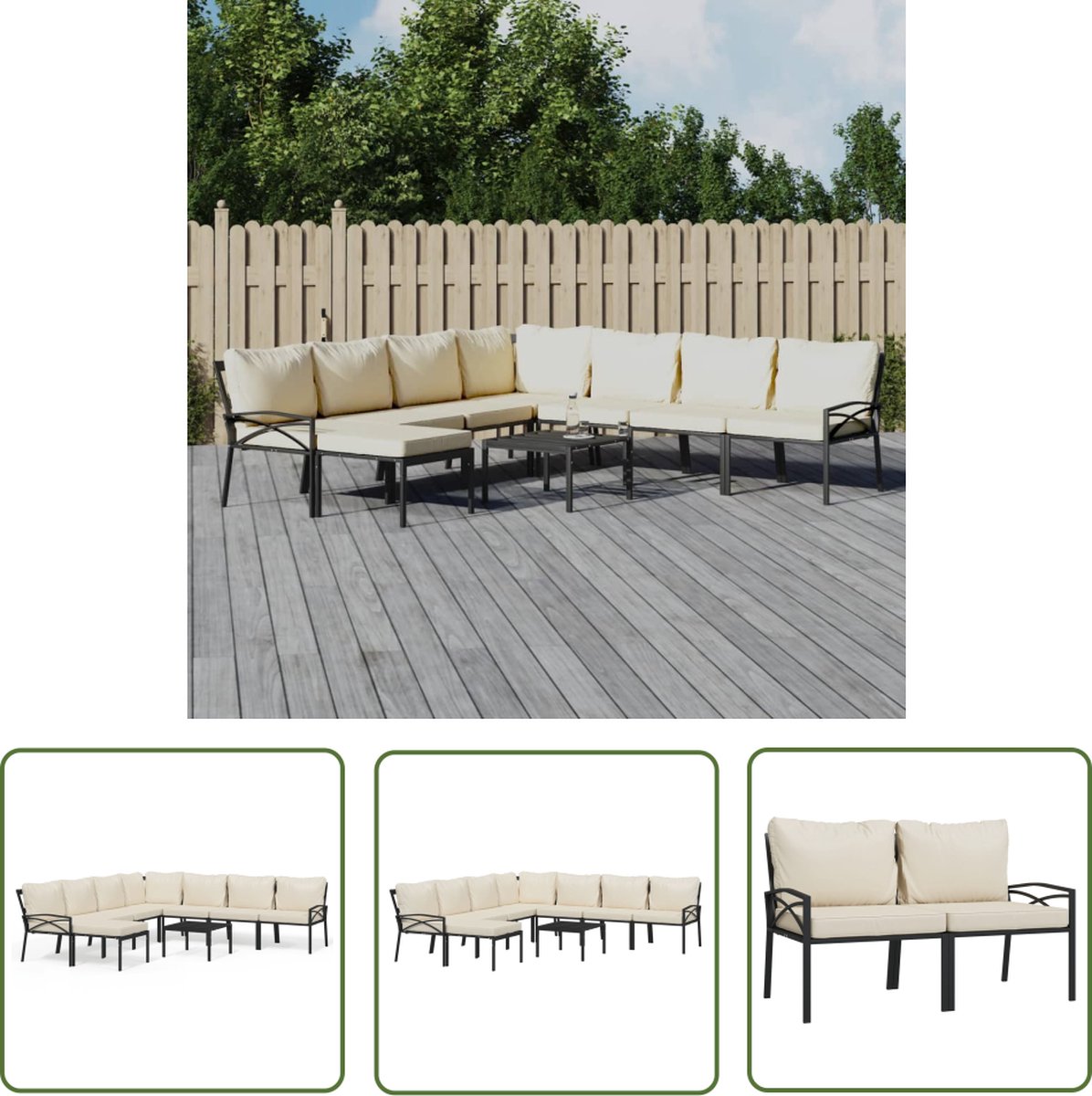 The Living Store 9-delige Loungeset met kussens staal zandkleurig - Loungeset - Lounge Set - Buitendecoratie - Tuinmeubelset - Tuinlounge