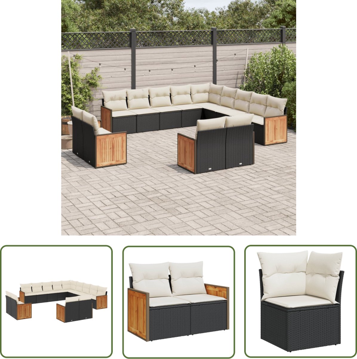 The Living Store 13-delige Loungeset met kussens poly rattan zwart - Tuinmeubles - Lounge Set - Tuinset - Buitendecoratie - Outdoor Furniture