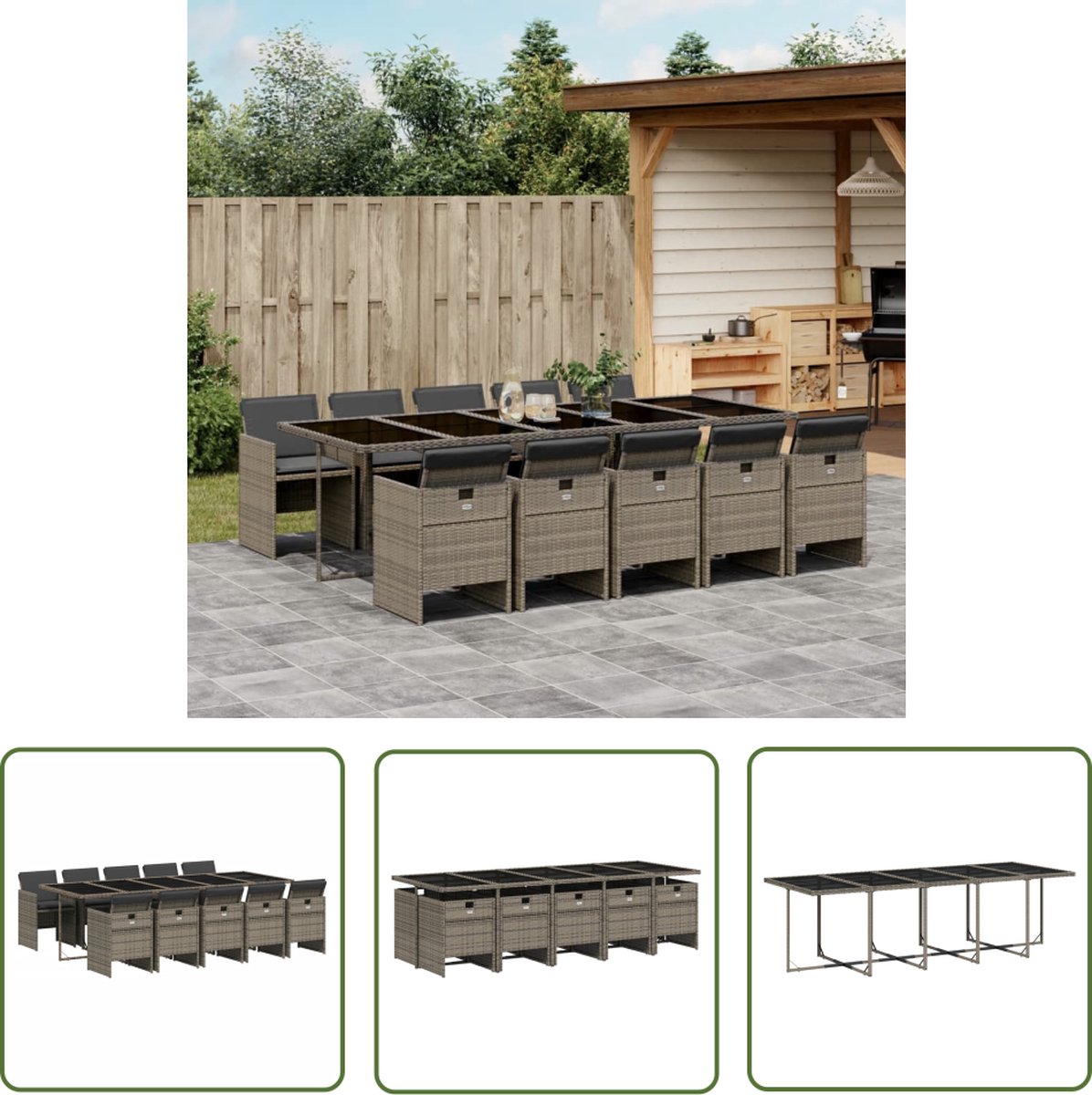 Grijze poly rattan tuinset met kussens - The Living Store.