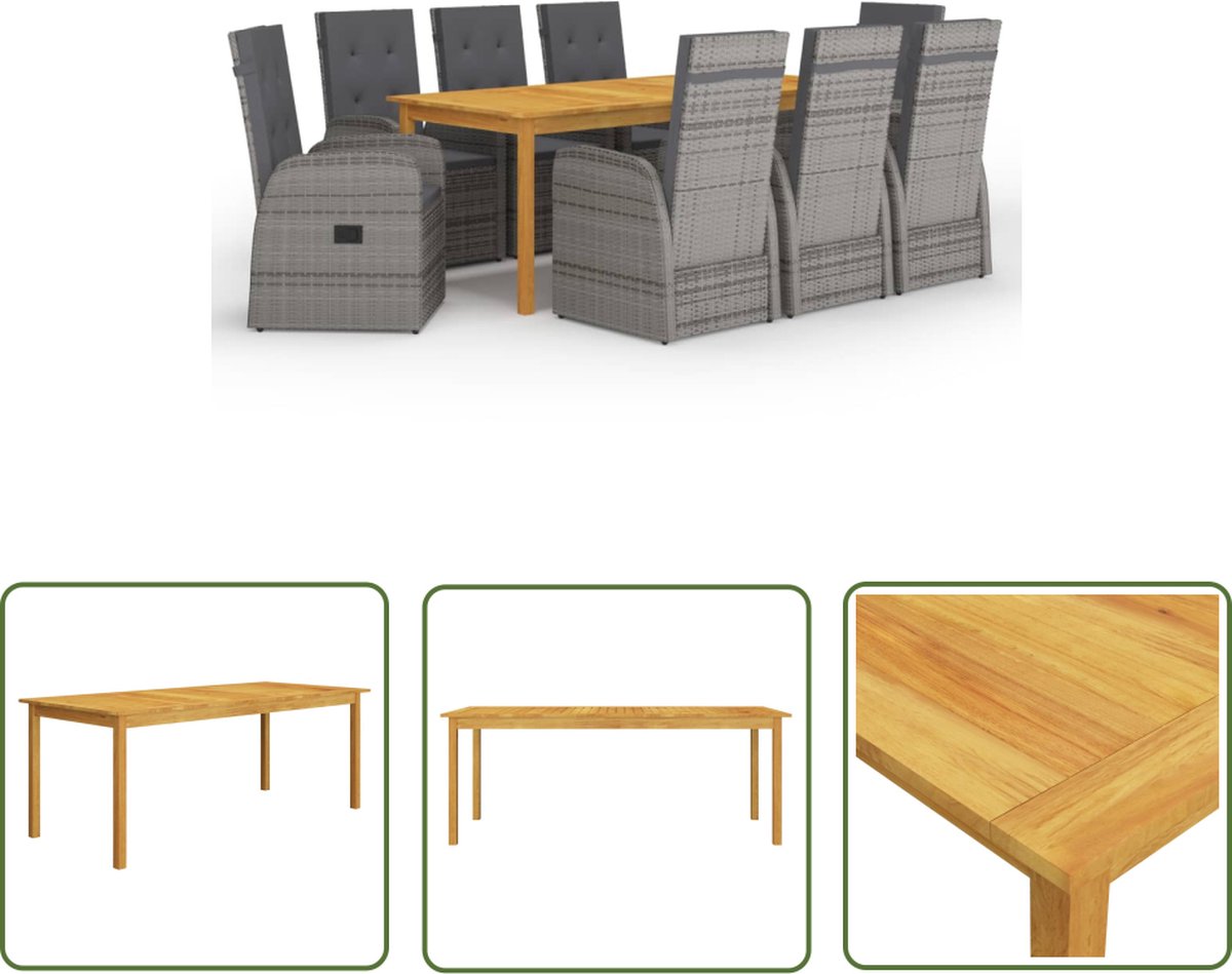 Grijze Tuinset van Acacia Hout voor Buitendiner - The Living Store