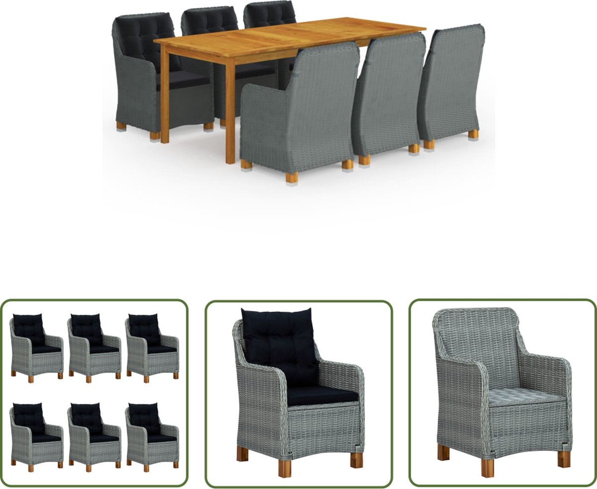 The Living Store 9-delige Tuinset lichtgrijs - Tuinsets - Eetkamerset - Acacia Hout - Pe Rattan - Grijs