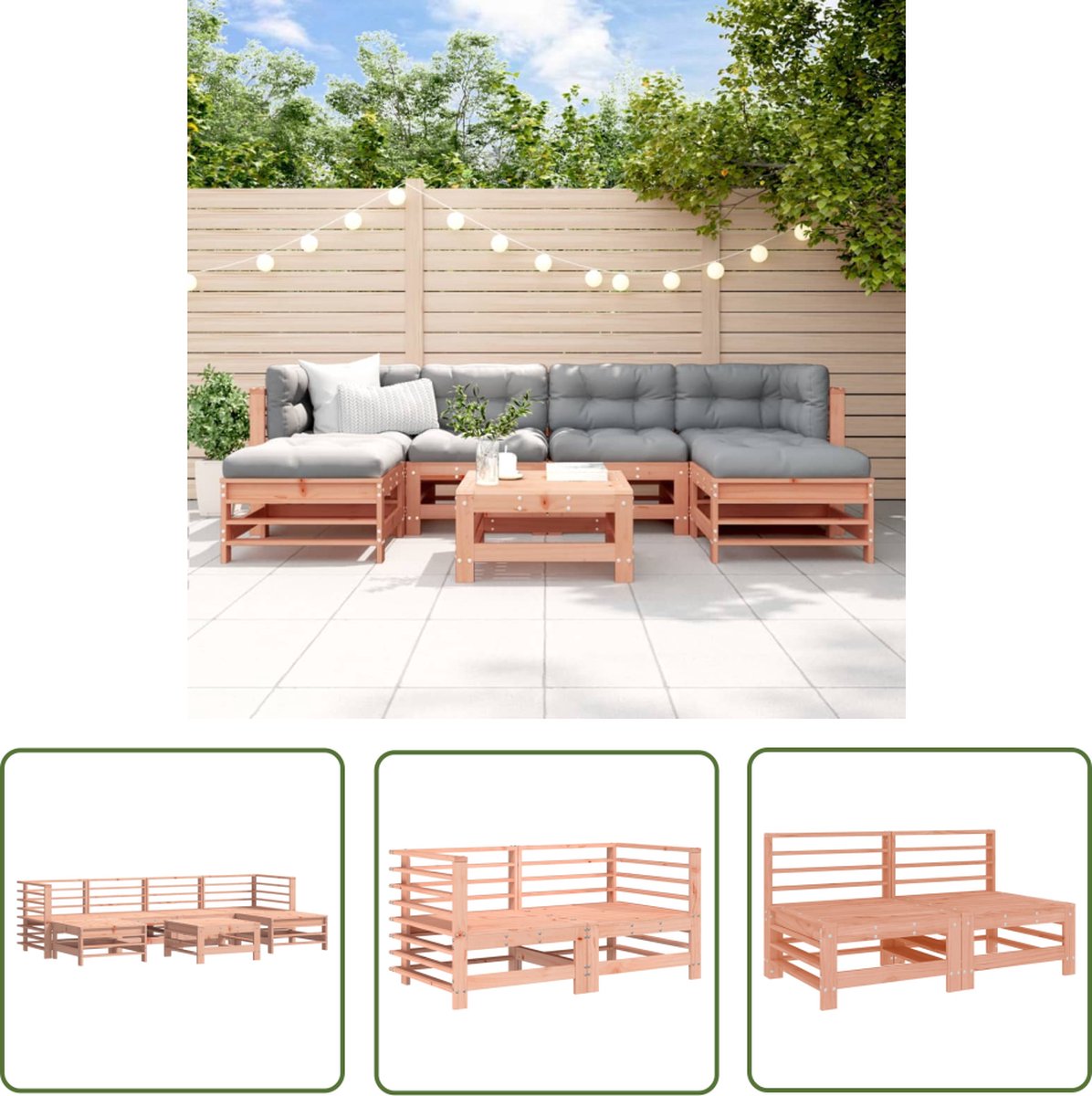 The Living Store 7-delige Loungeset massief douglashout - Loungebank - Tuinset - Hout Lounge - Douglas Hout - Outdoor Furniture