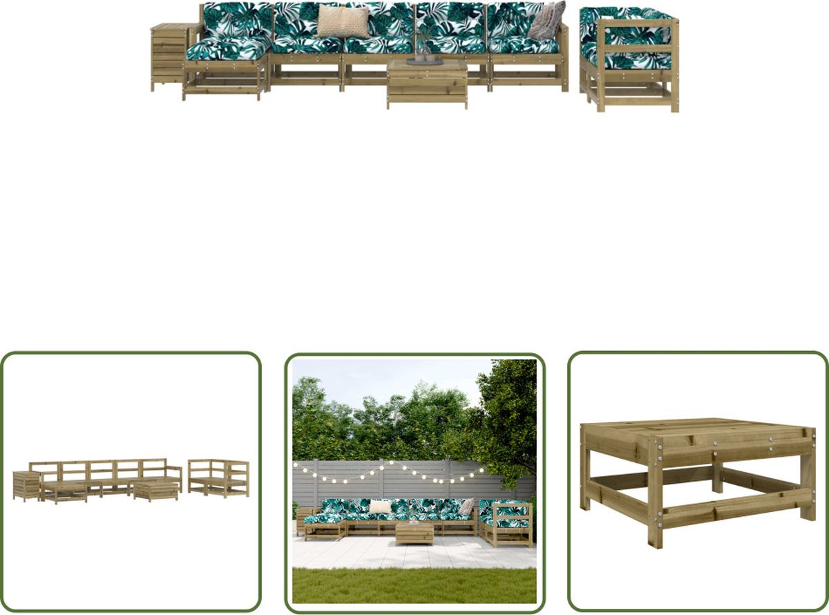 The Living Store 10-delige Loungeset geïmpregneerd grenenhout - Loungebank - Tuinlounge - Lounge Set - Teak - Granenhout