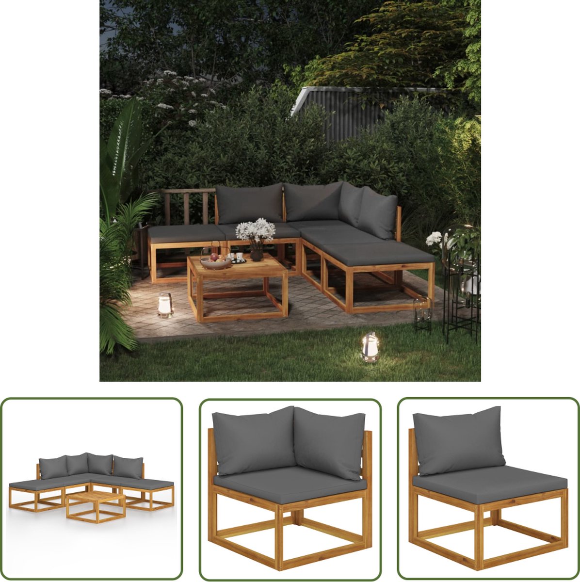 Loungeset van massief acaciahout met kussens - Tuinset in natuurlijke houttinten