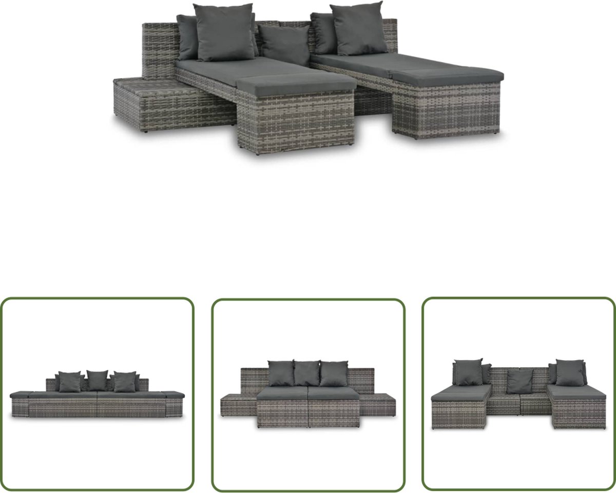 The Living Store 4-delige Loungeset met kussens poly rattan grijs - Loungebank - Tuinset - Lounge Set - Buitendecoratie - Garden Furniture The Living Store 4-delige Loungeset met kussens poly rattan grijs - Loungebank - Tuinset - Lounge Set - Buitendecoratie - Garden Furniture - Afbeelding 1