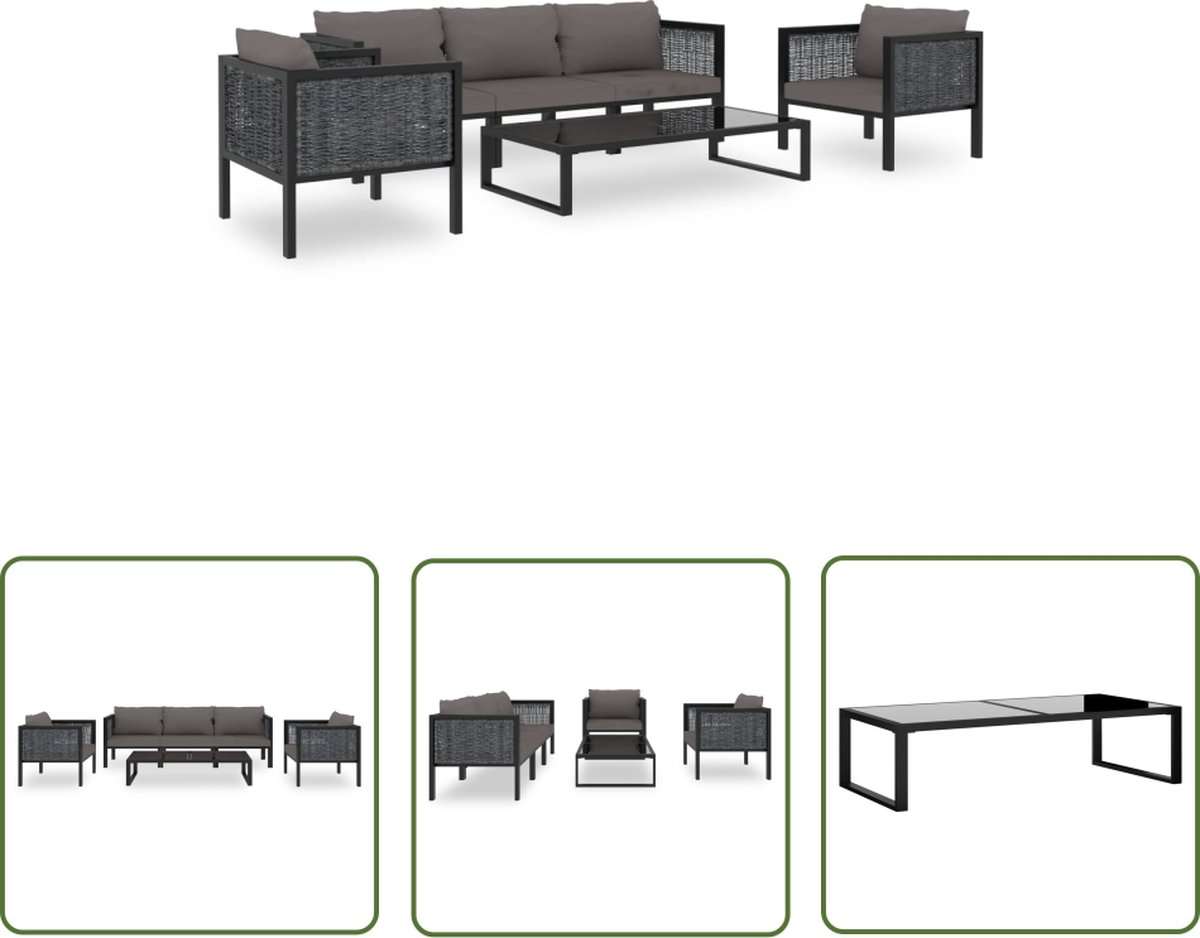 The Living Store 6-delige Loungeset met kussens poly rattan antraciet - Loungeset - Lounge Set - Buitendecor - Tuinmeubels - Terrassen Meubilaar
