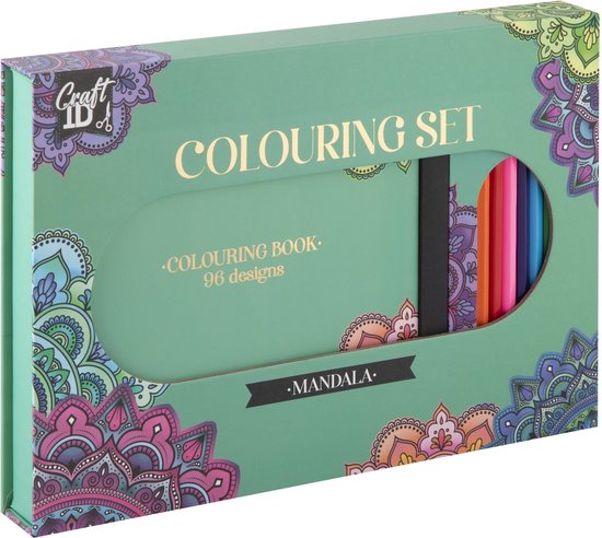 Craft ID Mandala Kleurboek voor Volwassenen – 96 Ontwerpen & 10 Kleurpotloden – Cadeau geschenk – Ontspannende Tekenset Volwassenen voor Kleuren en Stressverlichting