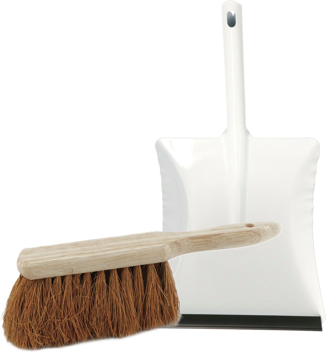 Goedkoopste Buemag Stoffer en blik set voor buiten - wit/naturel - verzinkt metaal - hout met kokosharen