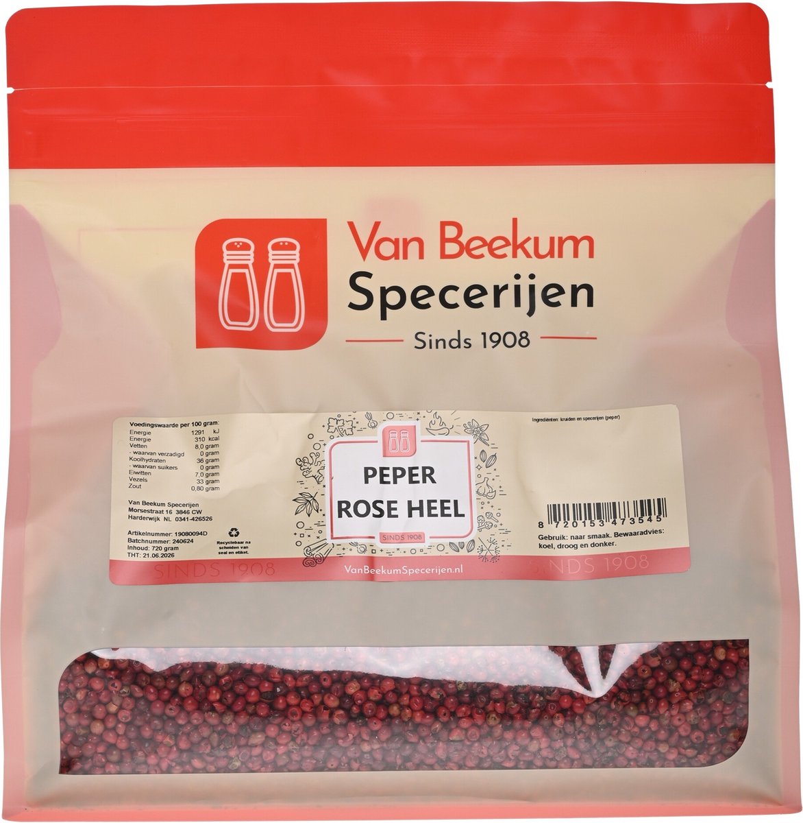 Goedkoopste Van Beekum Specerijen - Peper Rose Heel - 720 Gram (hersluitbare stazak
