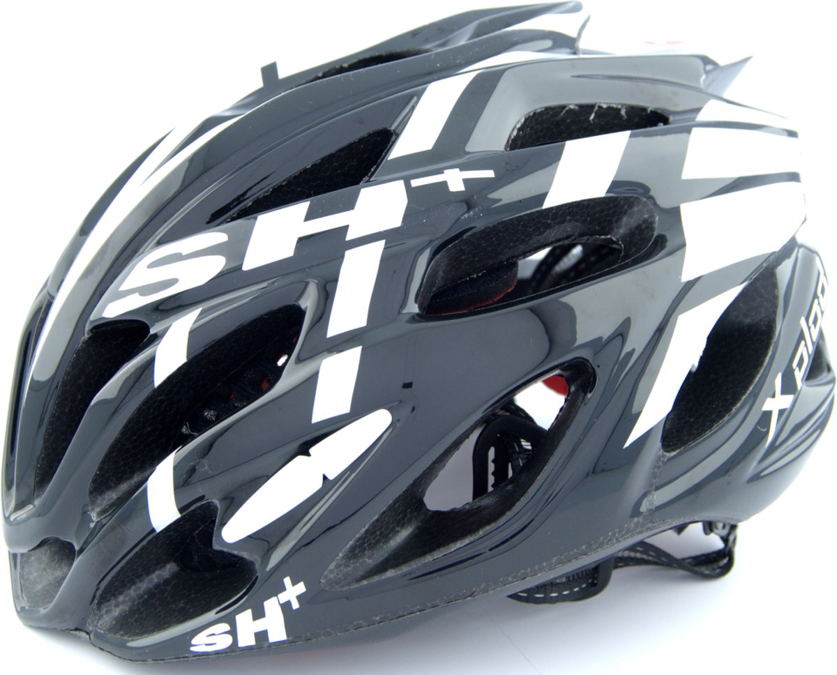 SH+ Fietshelm - SHABLI X-PLOD - Unisex - Lichtgewicht 230 gram - 20 Ventilatiegaten - Gemaakt in Italië - Voor een hoofdomtrek van 55 tot en met 60 CM - Zwart Wit