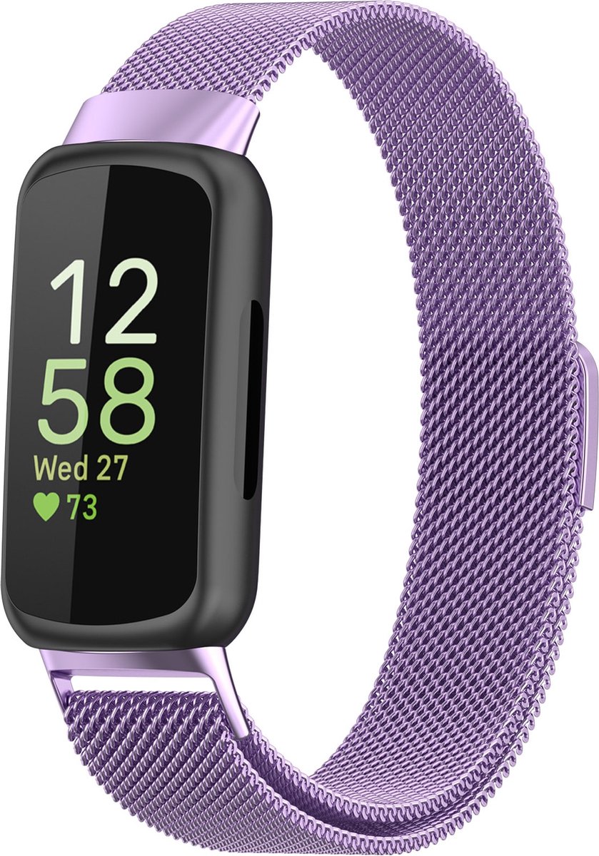 By Qubix - Compatible Fitbit bandje - Geschikt voor fitbit Inspire 3 - Milanese bandje - Lila