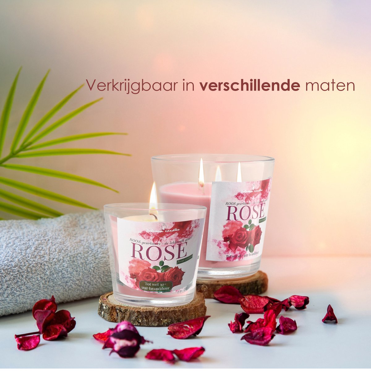 Geurkaars Roos 30 uur - Zoete bloemengeur - Luxe rose geurkaars in glas — cadeau in Wonen & Interieur - foto 2