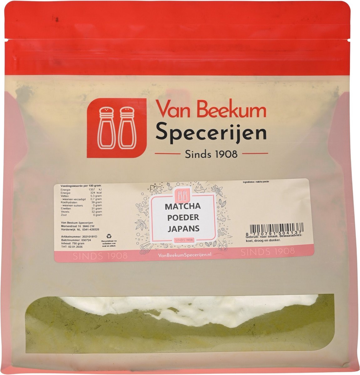 Goedkoopste Van Beekum Specerijen - Matcha Poeder Japans - 750 Gram (hersluitbare stazak