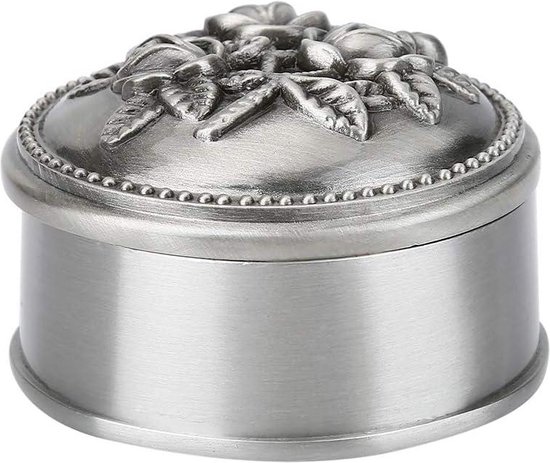 Vintage Sieradendoosje Rond Bloem - Zinklegering Retro Ringendoosje Met Fluweel
