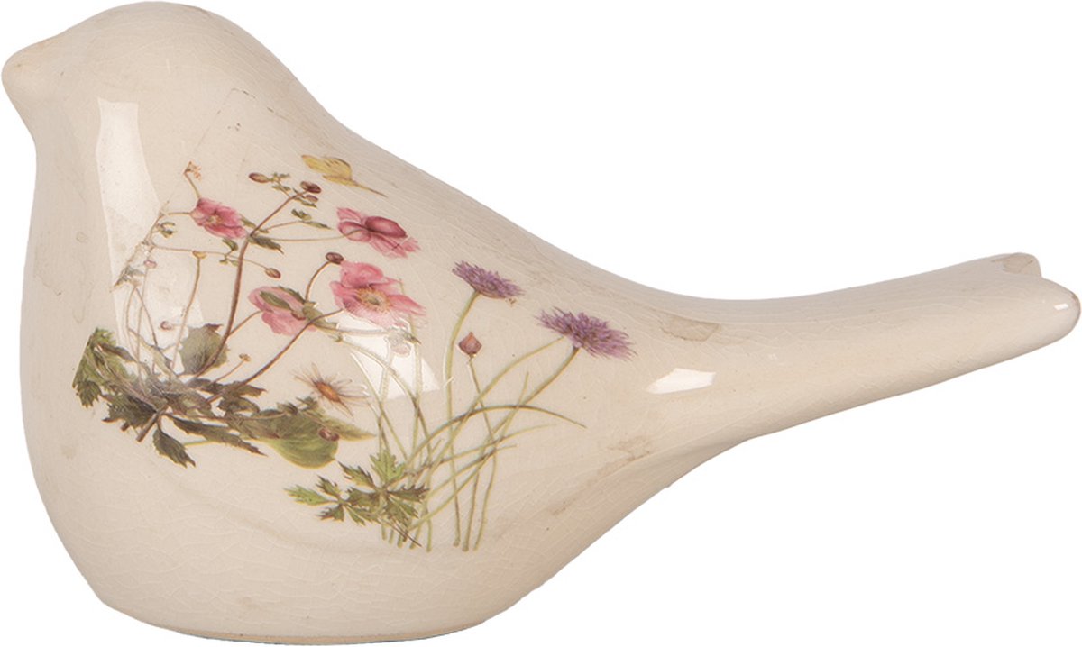 Clayre & Eef Decoratie Beeld Vogel 16x7x9 cm Beige Keramiek