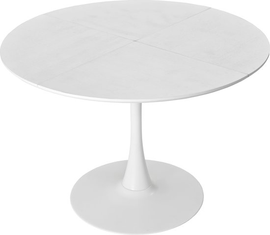 Table de salle à manger ronde moderne Merax – 120 cm – Plateau en quatre parties avec Design grain de bois – Base en métal – Wit