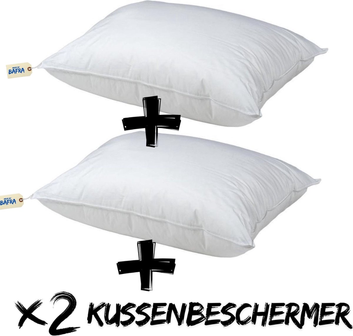 Bafra Hoofdkussen - Hoofdkussen Set van 2 - + gratis 2x KussenBeschermer | 60x70 cm - Hotelkwaliteit Hoofdkussens - Geschikt voor rug-, zij- en buikslapers - Katoenen Tijk