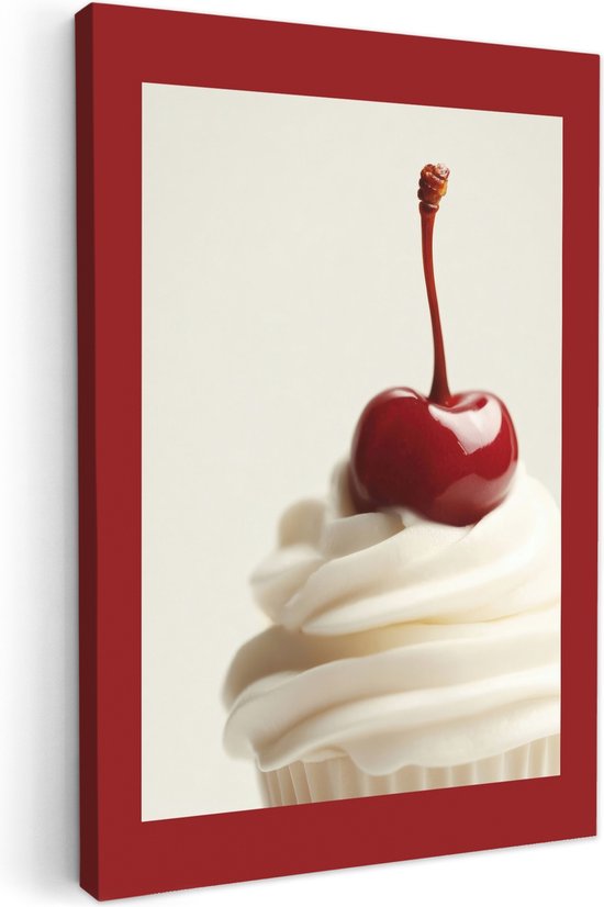 Tableau sur toile 80x120 cm - Décoration murale exclusive Cupcake - Cerise - Rouge - Accessoires de Décoration murale - Décoration murale de Cuisine - Peintures sur toile