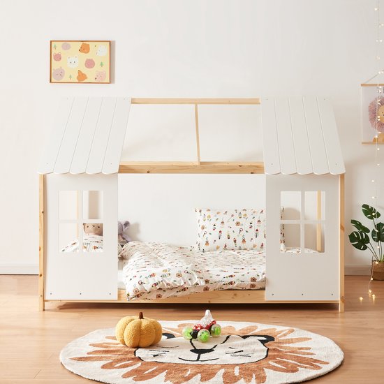 Kinderbed Tostedt huisbed grenen houtkleurig en wit 140x200 cm [en.casa]