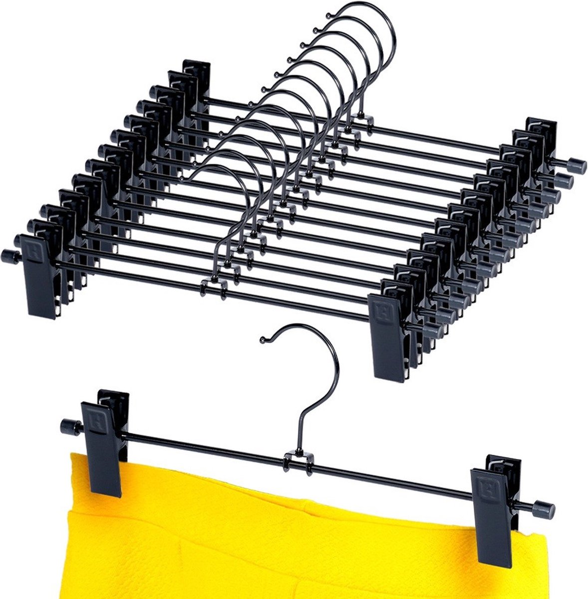 Broekhanger Metaal Zwart met Clips 12 stuks - Kleerhanger - Kleerhanges Broeken