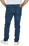 Blauwe Jack & Jones slim fit jeans, voorkant, met bruin label.