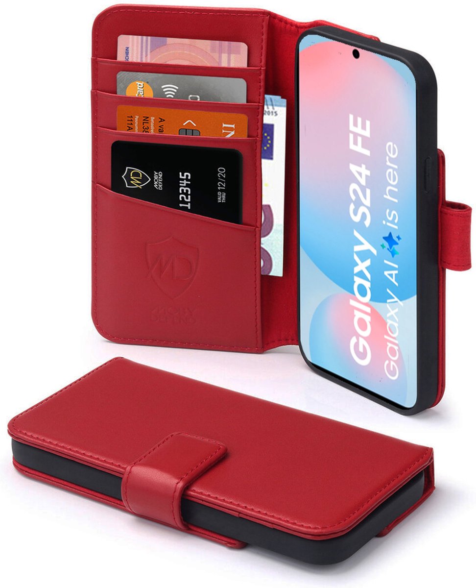 MobyDefend Hoesje - Geschikt voor Samsung Galaxy S24 FE - Luxe Leren Wallet Bookcase - Rood