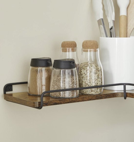 MAZAZU - Industriële Hoekplank - Wandplank van Hout en Metaal - Bruin - 29x40x4 cm - Set van 2