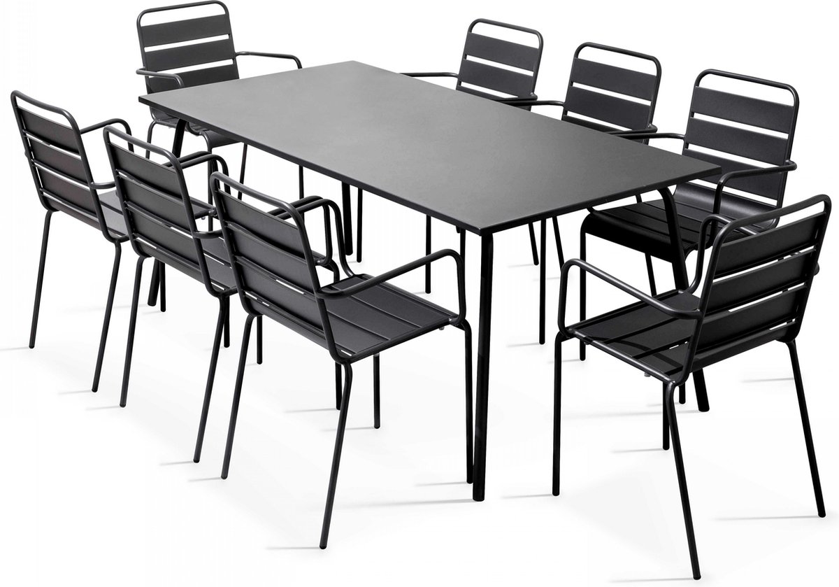 Oviala - Tuinset met tafel en 8 grijze fauteuils - Palavas