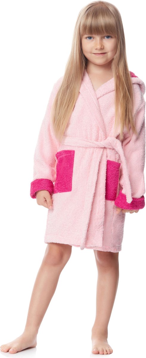 Ladeheid Kinderen Badjas met Capuchon - Wasmachine bestendig - Katoen - Badstof - LA-LA40-103-DG - Hellrosa/Fuchsia (P15/M12) - 122-128