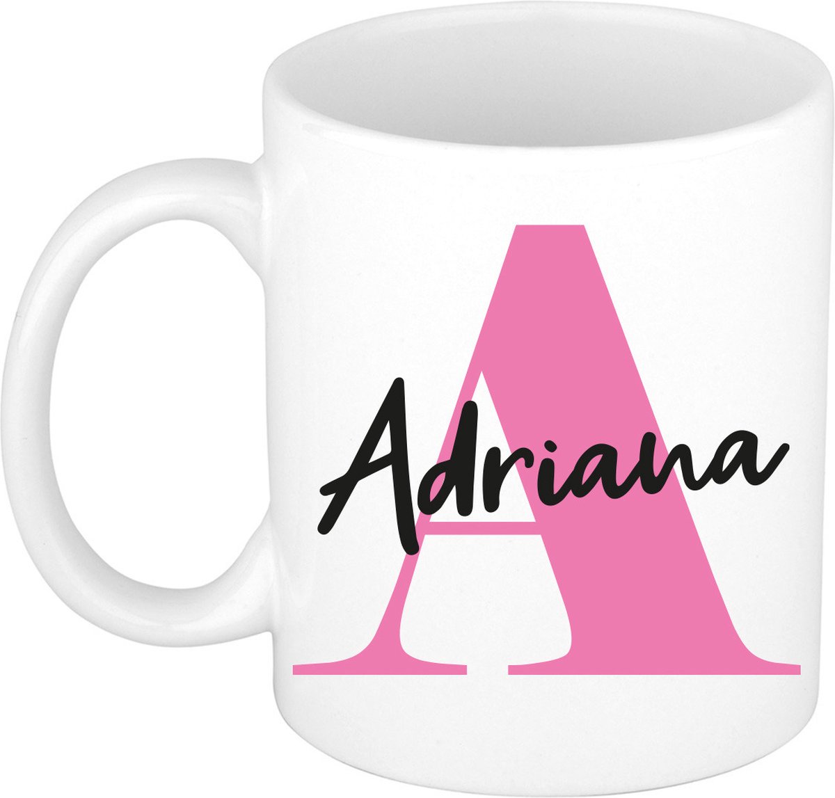 Bellatio Decorations Naam mok Adriana - roze - wit - keramiek - 300 ml - cadeau beker