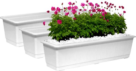 Set de 3x jardinières rectangulaires blanches 60 x 17,5 x 14,5 cm - Jardinières/jardinières pour intérieur/extérieur